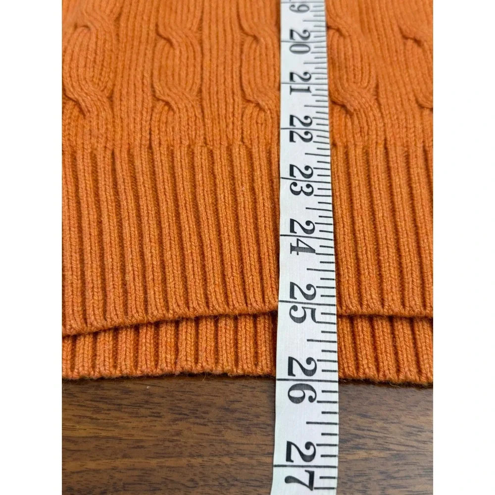 VTG Polo Ralph Lauren Orange 100% Silk Cable Knit V-Neck Sweater Mens Medium